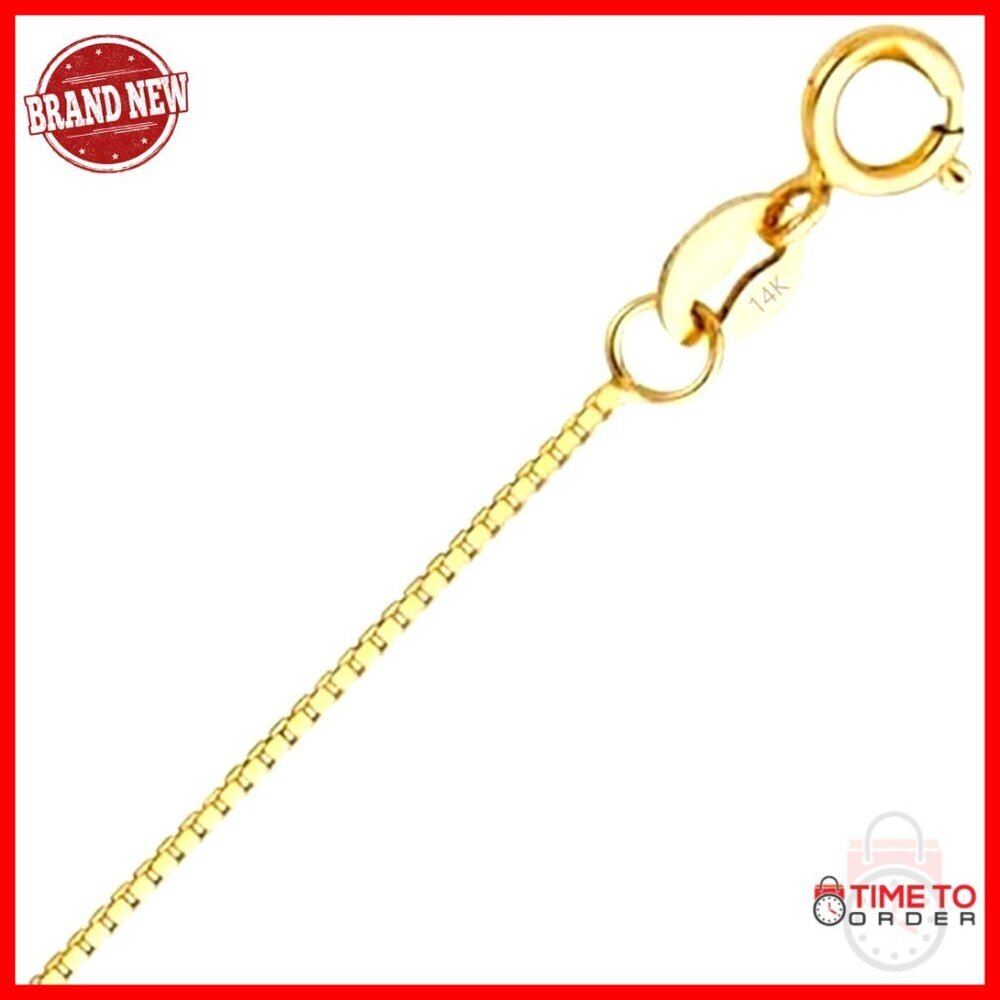 14K Gold Box Chain Necklace, 0.75-1.35mm Width, 16-24in Length